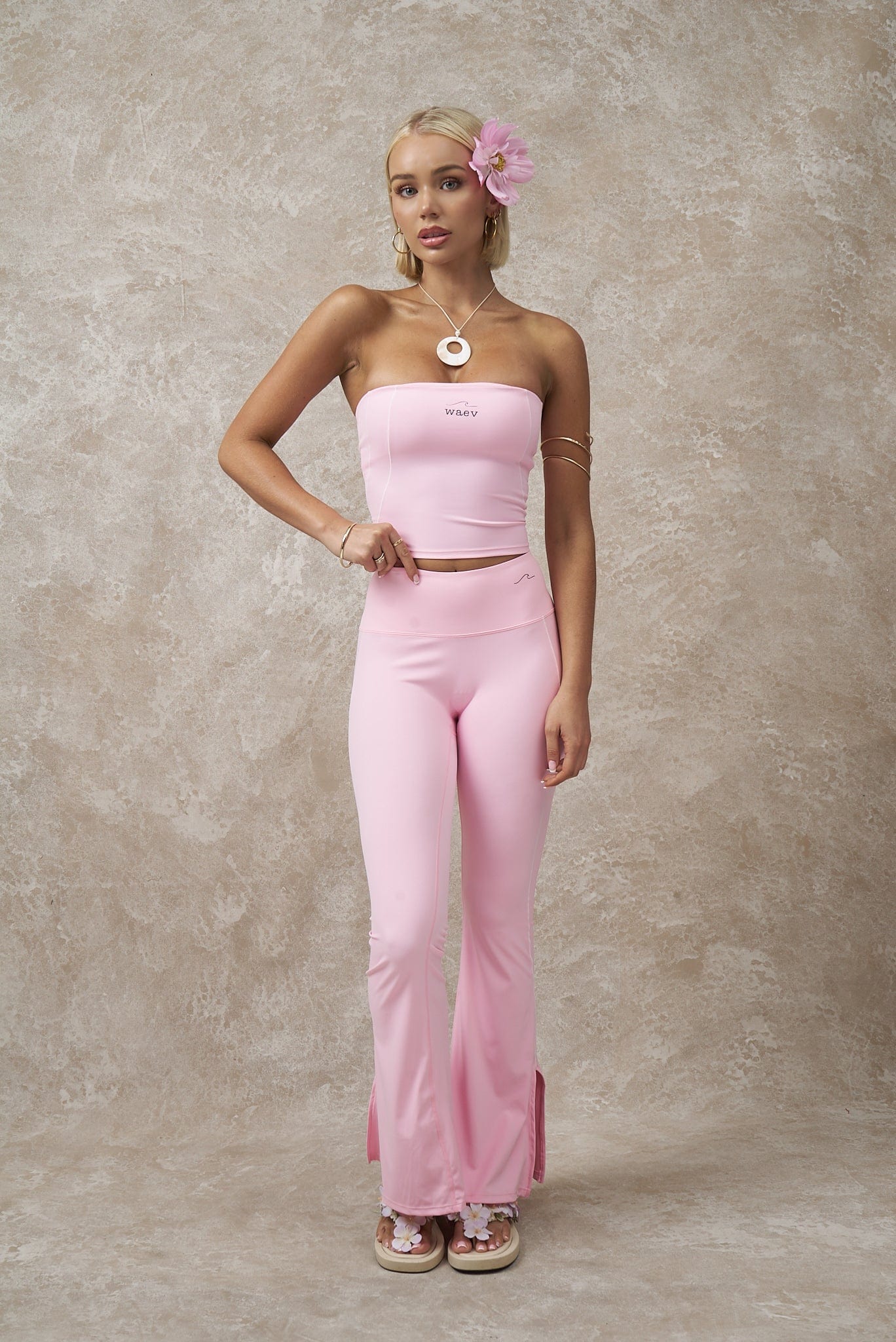 The Era Flares in Rose Quartz | Pink High-Waisted Activewear Pants - Waev Sports